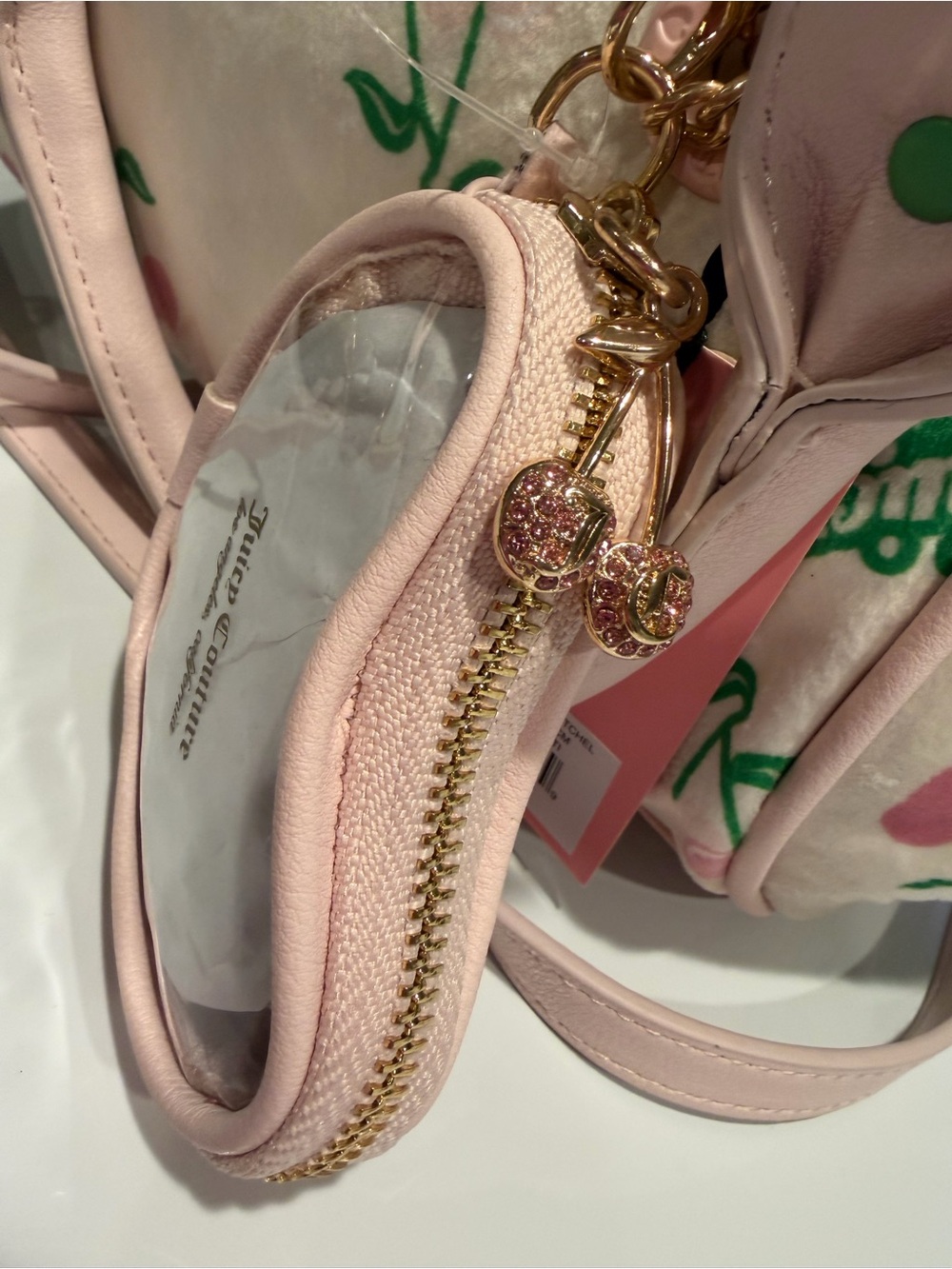 Juicy Couture NWT Pink Cherry-Print Mini Satchel Crossbody & Gold Accents (P240) - Picture 9 of 15